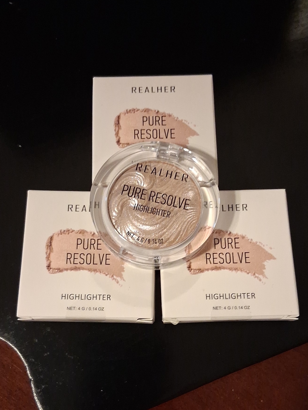 3 REALHER Champagne Highlighter. Natural Glow, Radient Skin New Sealed Boxes